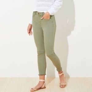 LOFT Jeans Green Curvy High Waist Skinny Crop Fray Hem Ankle